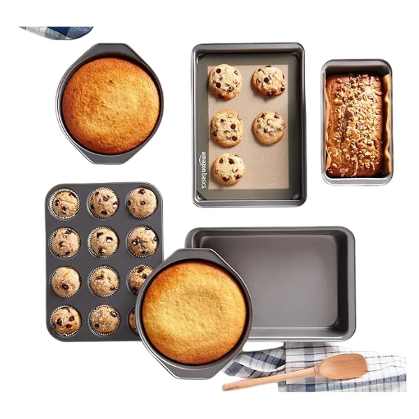 6-Piece Nonstick Carbon Steel Bakeware Set, Oven Safe, Includes Cake, Muffin, Cookie and Loaf Pans, Gray - Image 2